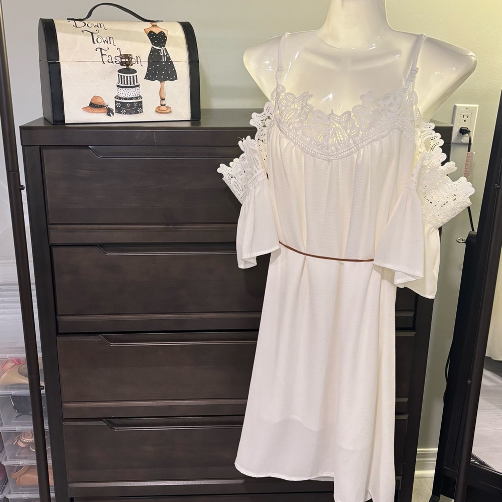 White Lace Cold Shoulder Dress